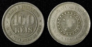 BRAZIL Copper-Nickel 1889 100 Reis 27  mm  1st Year Type KM# 492 (27 814) - Picture 1 of 3