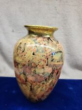 Cherub Rose Victorian Decoupage Flower Decor Vase Gold Flake Gilted 6.75"