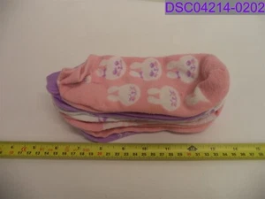 1 Pack of 5 Pair Girls Ankle Sock Pink & Purple Bunnies 8" Length (size unknown) - Picture 1 of 5