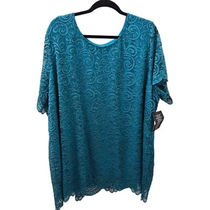Jessica London türkisfarbene Spitzenbluse Damen 30/32 Jakobsmuschelsaum gefüttert Party Cocktail - Bild 1 von 11