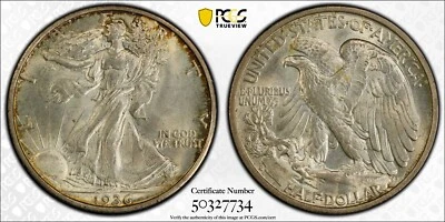 1936 S WALKING LIBERTY PCGS MS 65 FULLY STRUCK WITH AN ORIGINAL SLIGHTLY OFF - Image 1 of 4