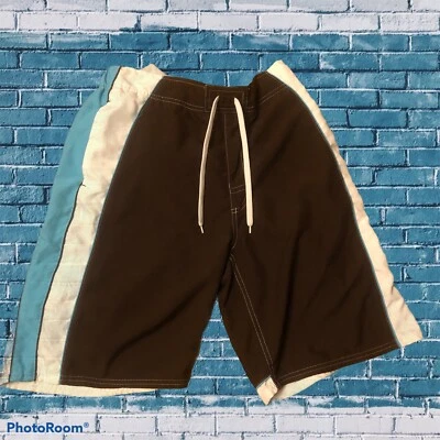 Mens Joe Boxer  Swim Trunks Size M Blue Brown & White 3 pockets  - Image 1 of 4