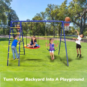 5 in 1 Swing Set Metal Frame Multiple Styles Playground Outdoor Kids Play Fun - Picture 1 of 12