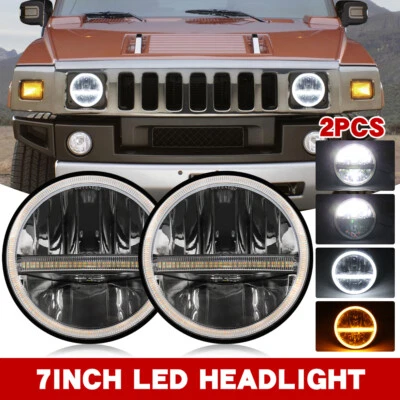 7' Zoll LED Scheinwerfer Hi/Lo Halo Angel Eyes Für Hummer H2 Land Rover Defender - Bild 1 von 4