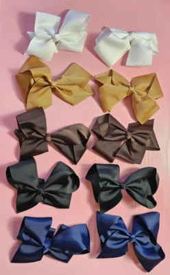 10 Pcs Clip In Hair Bows Navy Blue, Black, Gold, White and Brown - Image 1 of 3