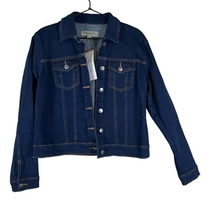 Calvin Klein Womens Jean Jacket Blue Denim Buttons Flap Pockets Collar L New - Picture 1 of 6