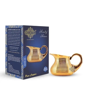 Brass Lining Designer Jug Pitcher 1200 Ml Serving Storage Water Home Tableware - Picture 1 of 6