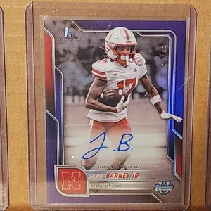 Jacory Barney Jr. 2025 Bowman Univ Chrome 1st Bowman Purple Auto #57/75 Nebraska - Picture 1 of 3