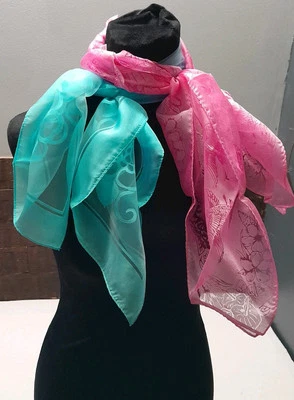 Vtg Lot Of 2 Hawaiian Square Bandana Neckerchief Headband Handbag Scarf 26x26"  - Image 1 of 4