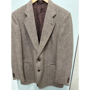 Russell Scott Mens Blazer Jacket Herringbone Pattern Wool Blend Size 40 R Brown - Picture 1 of 11