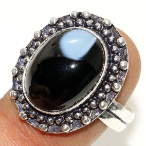 Anillo de piedras preciosas enchapadas en plata 925 ópalo azul Owhyee EE. UU. 9 MJ - Imagen 1 de 3