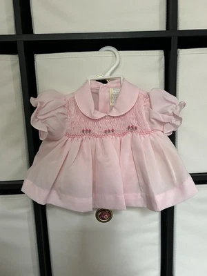 Vestido Vintage Bebé Niña 0-3 Recién Nacido Rosa Flor Cuello Calado Mangas Abullonadas Foto 1 de 4