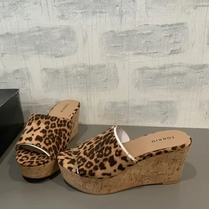 Torrid Suede Platform Slide Wedge Leopard Sandals Size 8 New - Picture 1 of 8