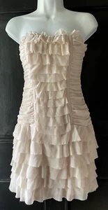Arden B NWT Beige Ruffle Tiered Strap Strapless Mini Bodycon Dress XS - Picture 1 of 5