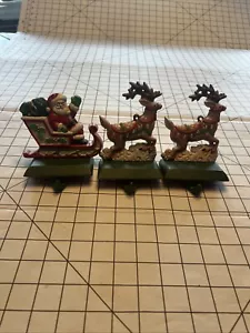 Midwest Cannon Falls SANTA'S SLEIGH & REINDEER Stocking Hanger Set 3 Cast Iron - Picture 1 of 17