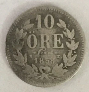 1858 SWEDEN 10 ORE OSCAR SVERIGES NORR. G.O.V. KONUNG.KM# 683 - Picture 1 of 3