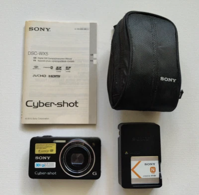 Sony Cyber-shot DSC-WX5 12.2 MP Digital Camera w/ Charger, Battery, Case, Manual - Image 1 of 4