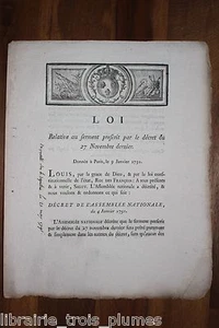 ✒ Révolution LOI relative au serment prescrit par décret du 27 nov 1790 - 1791 - Bild 1 von 1