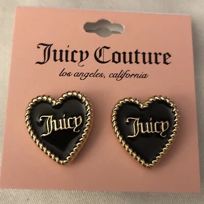 Juicy Couture Gold Tone & Black Enamel Juicy Heart Stud Earrings NWT - Image 1 of 4