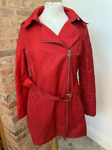 Giacca a vento Michael Kors zip media rossa cappuccio fodera rimovibile