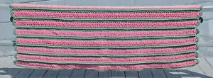 Vintage Green & Pink Striped Crochet Afghan Throw Lap Blanket 35" x 74"