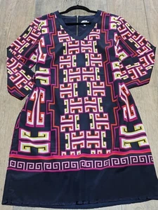 Crown & Ivy Dress Womens 12 Dark Blue Print 3/4 Sleeve Sheath Midi BOHO - Picture 1 of 8