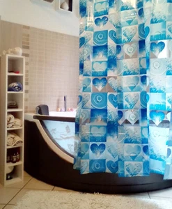 Vinyl Shower Curtain Amore Blue 180x200cm - Picture 1 of 4