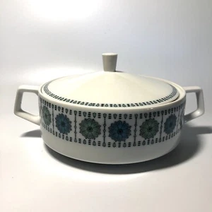 VTG MCM Saturn China Blue White Green Floral Casserole Dish Atomic Japan #3918 - Picture 1 of 14