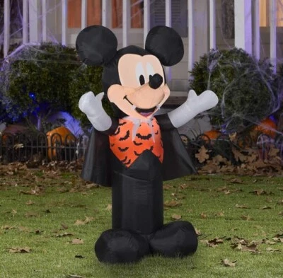 Gemmy Airblown Mickey as Vampire w/Orange Bat Vest Disney, 3.5ft Tall #220311 - Image 1 of 2
