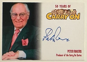50 YEARS OF CARRY ON FILMS : PETER ROGERS PRODUCER AUTOGRAPH CARD INKWORKS A1 - Picture 1 of 2
