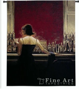 Evening Lounge By Retro Styled Tapestry Wall Hanging Woman Portrait W41" x H53" - Picture 1 of 1