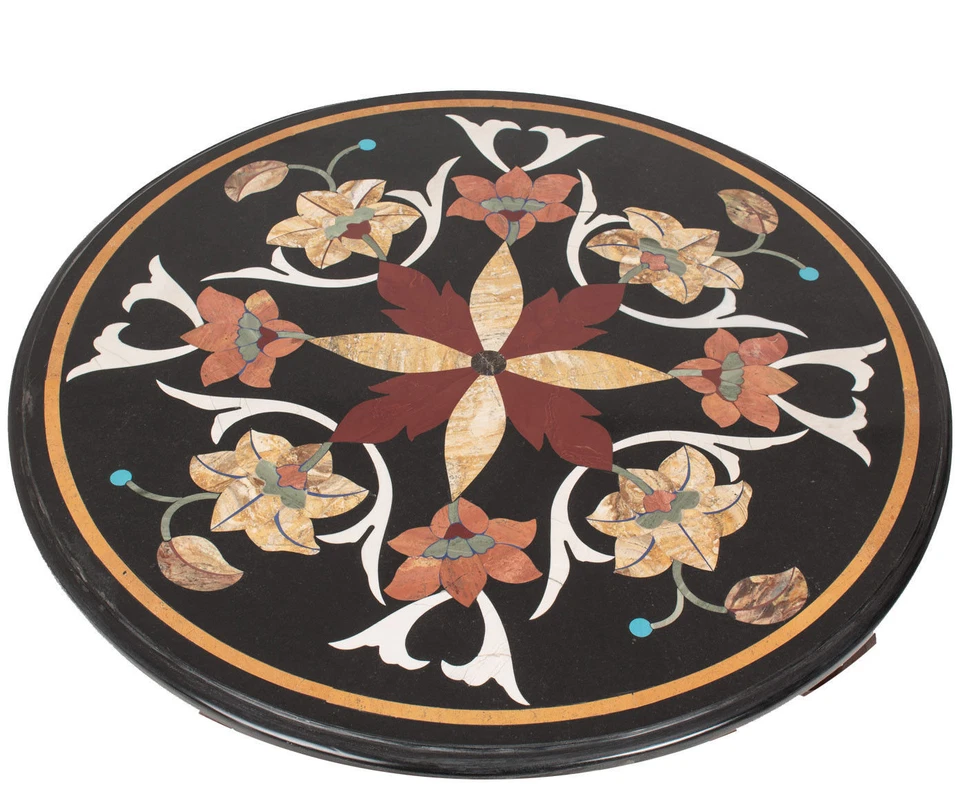 18" Black Marble Table Top Pietra dura Inlay Work Handicraft Home Decor - Image 1 of 1
