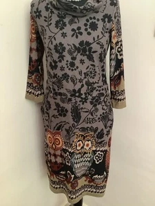 Roman Lovely Grey Brown Cowl Neck Owl Jumper Dress Size 10 - Picture 1 of 9
