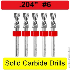 Brocas de carburo de .204" #6 CINCO piezas Vástago de 1/8" - Premium Carburo sólido N - Imagen 1 de 3