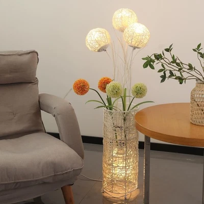 Modern Pastoral LED Floor Lamp: Decorative Hand-Woven Rattan Flower Night Lig... - Image 1 of 4