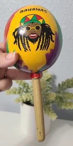 Vintage Maraca Percussion Instrument Bahamas Jamaican Man Yellow Green Red Shake - Picture 1 of 13