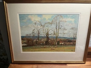 20. Jahrhundert Öl auf Karton, ländliche Landschaft mit Schafen, verso signiert - Bild 1 von 12