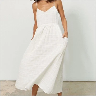 Maxi Vestido Mara Hoffman Agnes Cuello en V Bolsillo Correa de Espagueti Midi Cottagecore, XS Foto 1 de 4