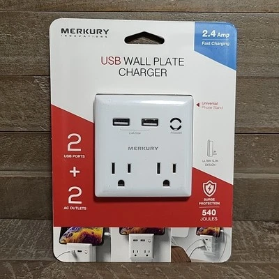 USB Wall Plate Charger 2 AC Outlets 2 USB Ports SURGE PROTECTOR 2.4A Fast Charge - Image 1 of 4