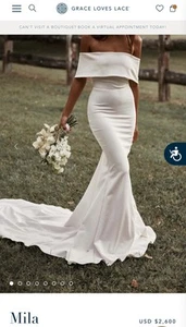 Grace Loves Lace “MILA” Elegant White Off-Shoulder Gown Size Large Ivory - Picture 1 of 24