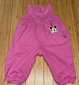 Vtg Disney Babies Romper Pink Polka Dot Baby Mickey Plush Pocket Pal Embroidered - Picture 1 of 12