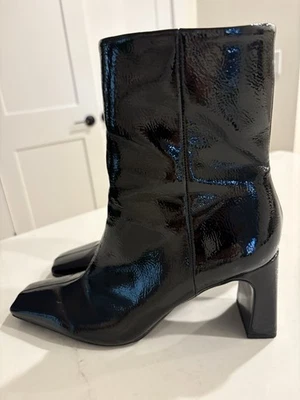 Botines Zara al tobillo para mujer EU 39 US 8 charol negro punta cuadrada tacón bloque Foto 1 de 4