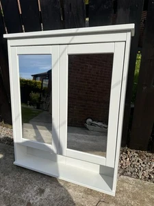 White Wooden Bathroom Wall Cabinet Storage Cupboard with Mirror - Picture 1 of 5