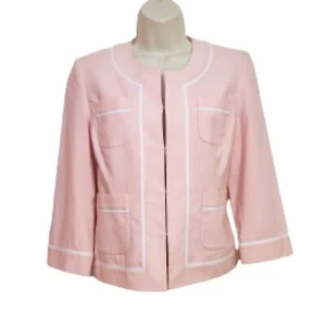 Chaqueta INC International Concepts Gancho y Ojo Bolsillo Frontal Blanco Borde Rosa Talla 4 - Imagen 1 de 11