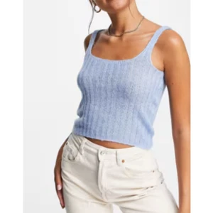 Mango MNG Wollmischung Top Crop Gr. MEDIUM babyblau Cami Rippstrick Parton NEU - Bild 1 von 11
