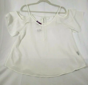 Boutique Womens L Semi Sheer White Flowy Off The Shoulder Tank Top Shirt Ruffle - Picture 1 of 9