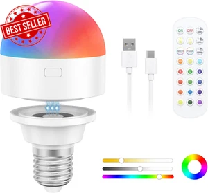 E27 Rechargeable Light Bulb with Remote Timer and 12 Color,3 Temperatures,3W Dim - Picture 1 of 12