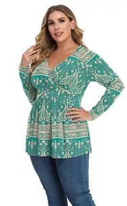 Women's Plus Size Top Babydoll Shirt Long Sleeve Fall Tunic (4XL, Khaki Blue) - Picture 1 of 6