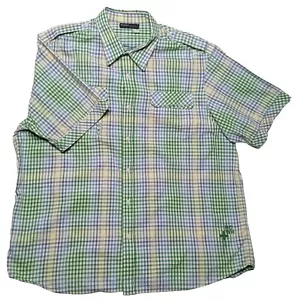 Rocawear Button Up Shirt 3XL XXXL RCWR Blue Green Yellow White Plaid Striped Top - Picture 1 of 7