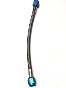 6AN 24" NITROUS OXIDE OR FUEL LINE STAINLESS BRAIDED HOSE BLUE ENDS - Picture 1 of 1